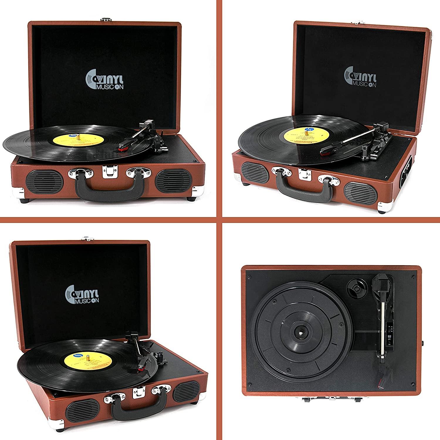 Retro Record Player for 33/45/78 RPM Vinyl Records,Bluetooth Belt-Drive Turntable - JOY2ESpree
