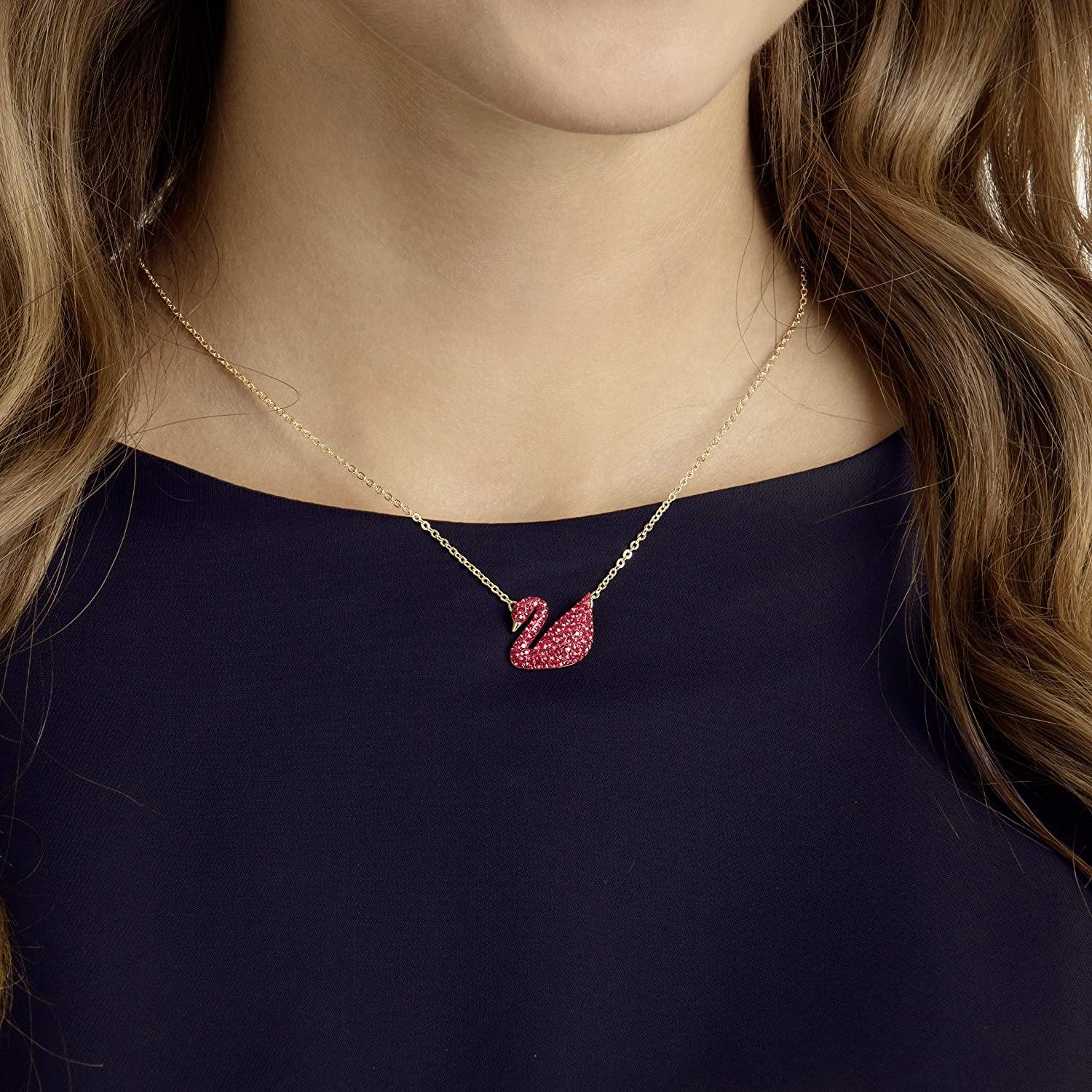 SWAROVSKI Women's Iconic Swan Jewelry Collection, Rose Gold Tone Finish, Red Crystals - JOY2ESpree