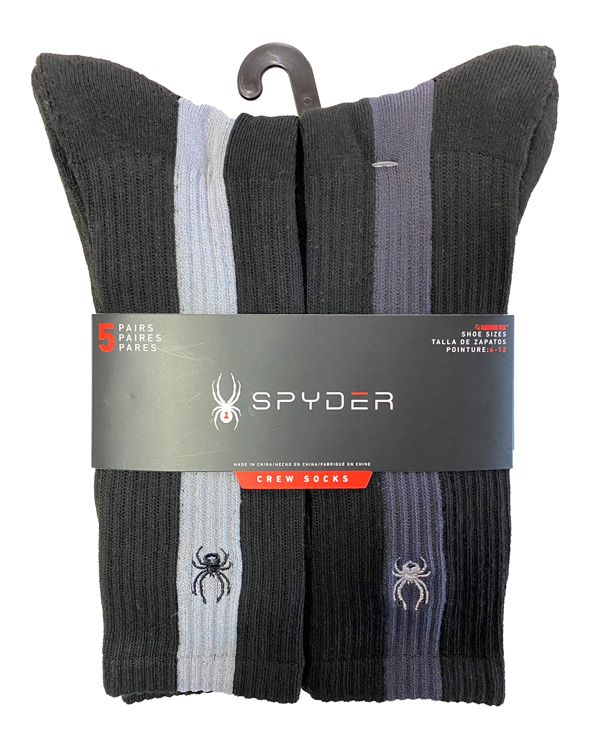 Spyder - 5-pair Full Crew Socks with Stitched Logo - Black