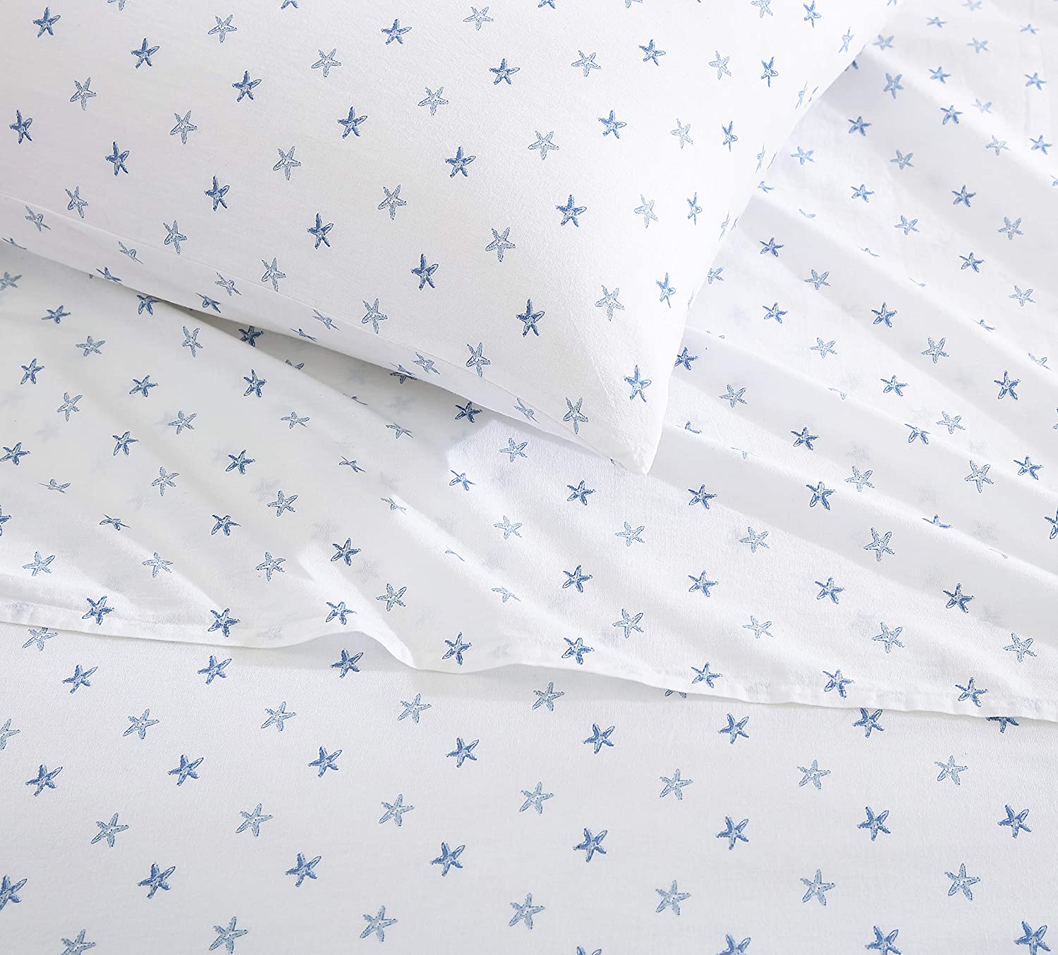 Tommy Bahama | Starfish Treasure Collection | Bed Sheet Set - Crisp & Cool 100% Washed Cotton Lightweight Bedding, Queen, Blue