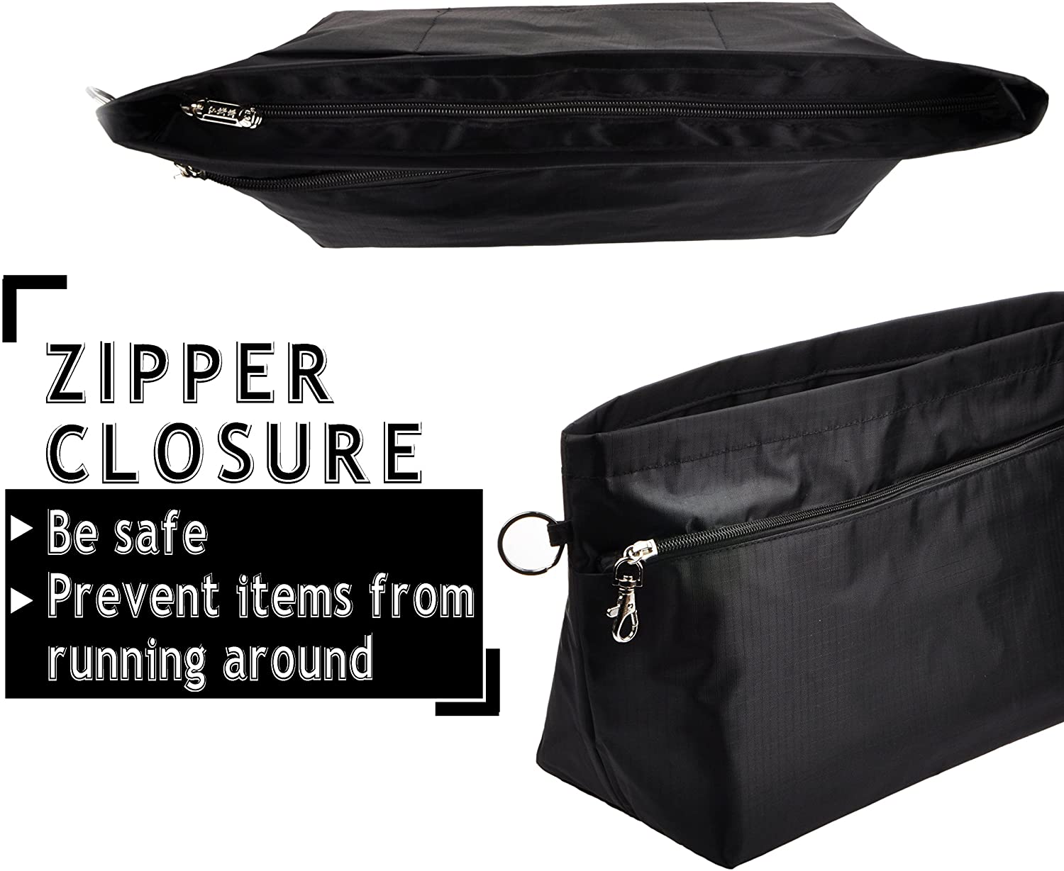 Vercord Purse Organizer Insert Bag Tote Handbags Pocketbook Inserts Organizers Zipper 11 Pockets Black Medium