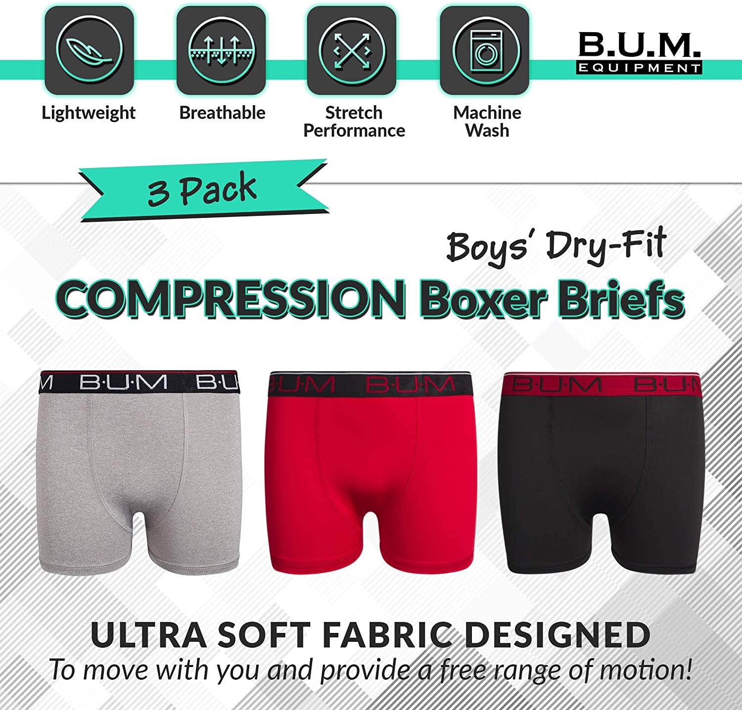 B.U.M. Equipment Boys Performance Dry-Fit Compression Boxer Briefs (3 Pack) - JOY2ESpree