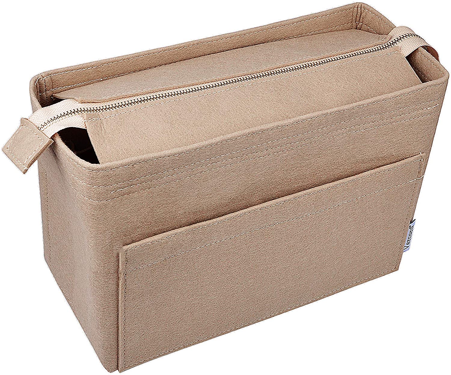 Vercord Felt Zipper Handbag Tote Purse Duffel Backpack Organizer Insert Beige Medium