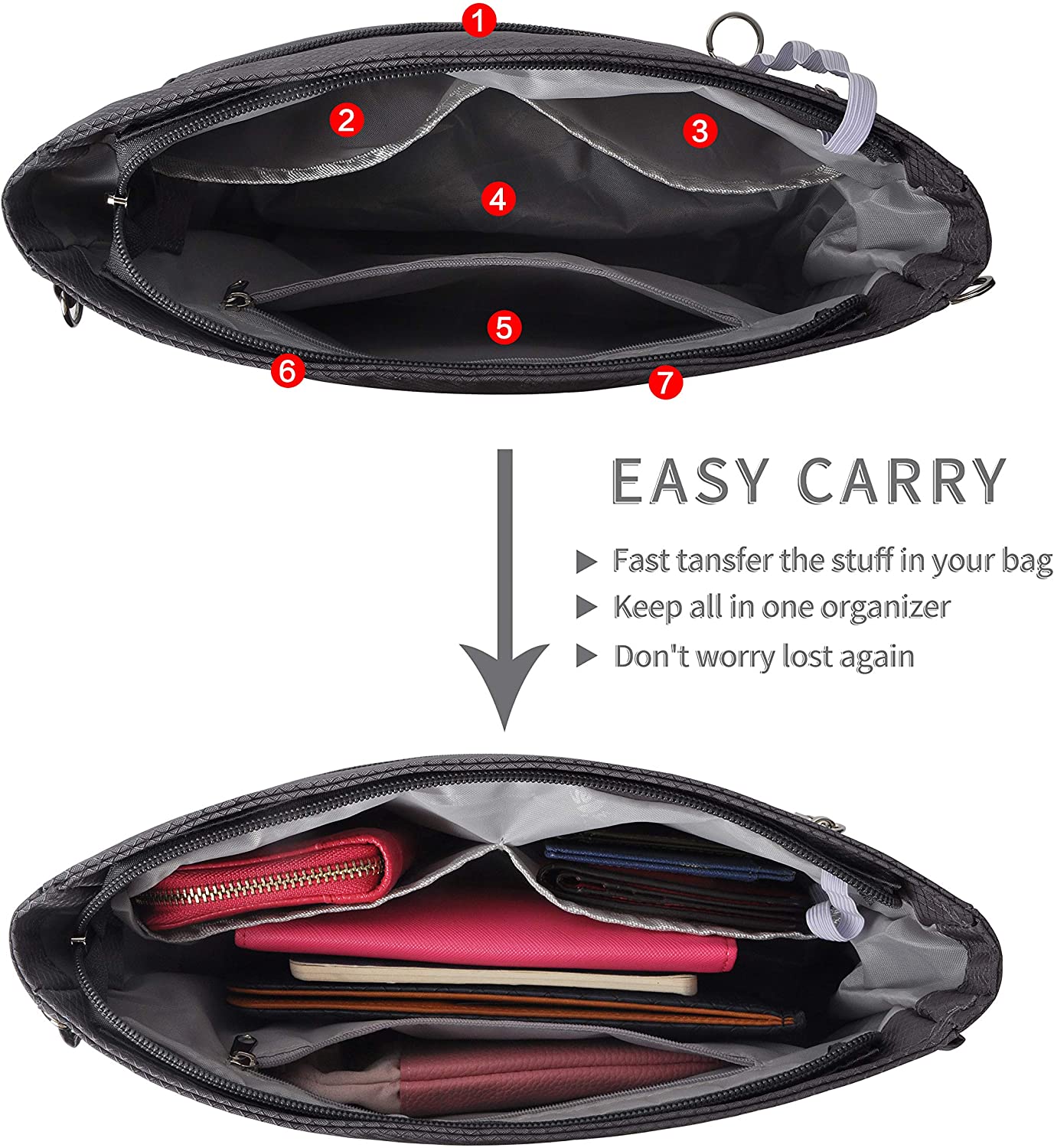 Vercord Expandable Nylon Handbag Purse Organizer Insert Liner Shaper Bag