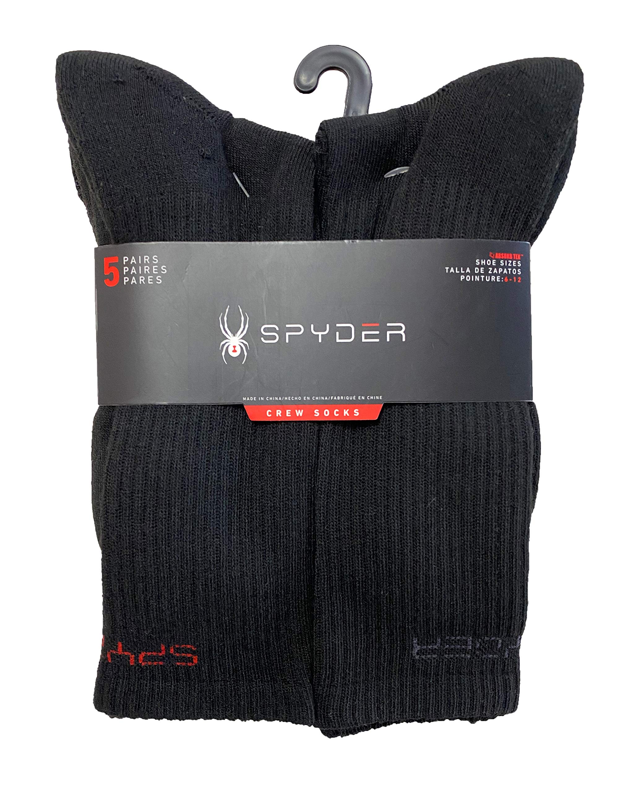 Spyder - 5-pair Crew Socks - Black with Spyder Emblem