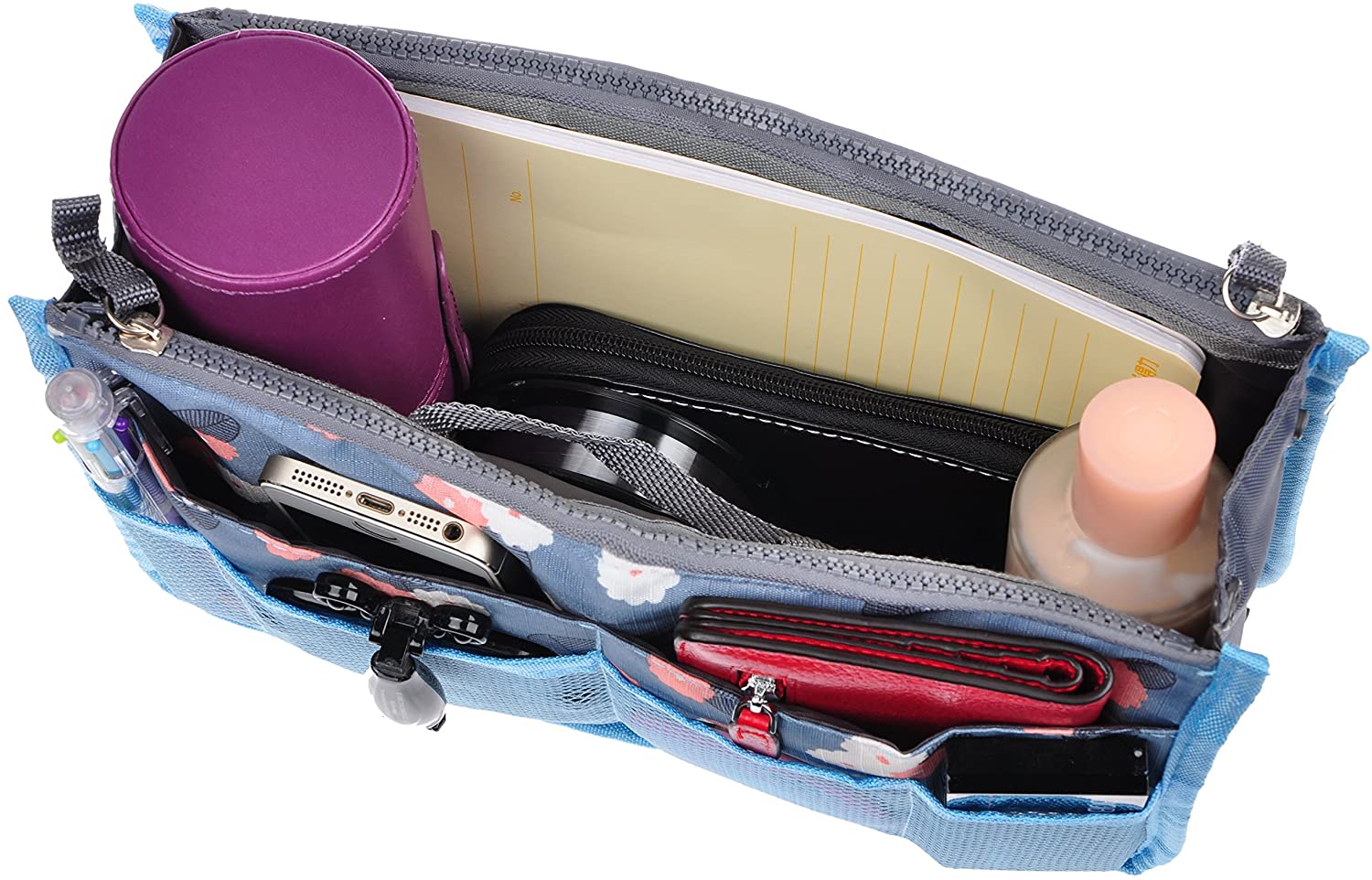 Vercord Purse Organizer Insert for Handbags Bag Organizers Inside Tote Pocketbook Women Nurse Nylon 13 Pockets Black Medium