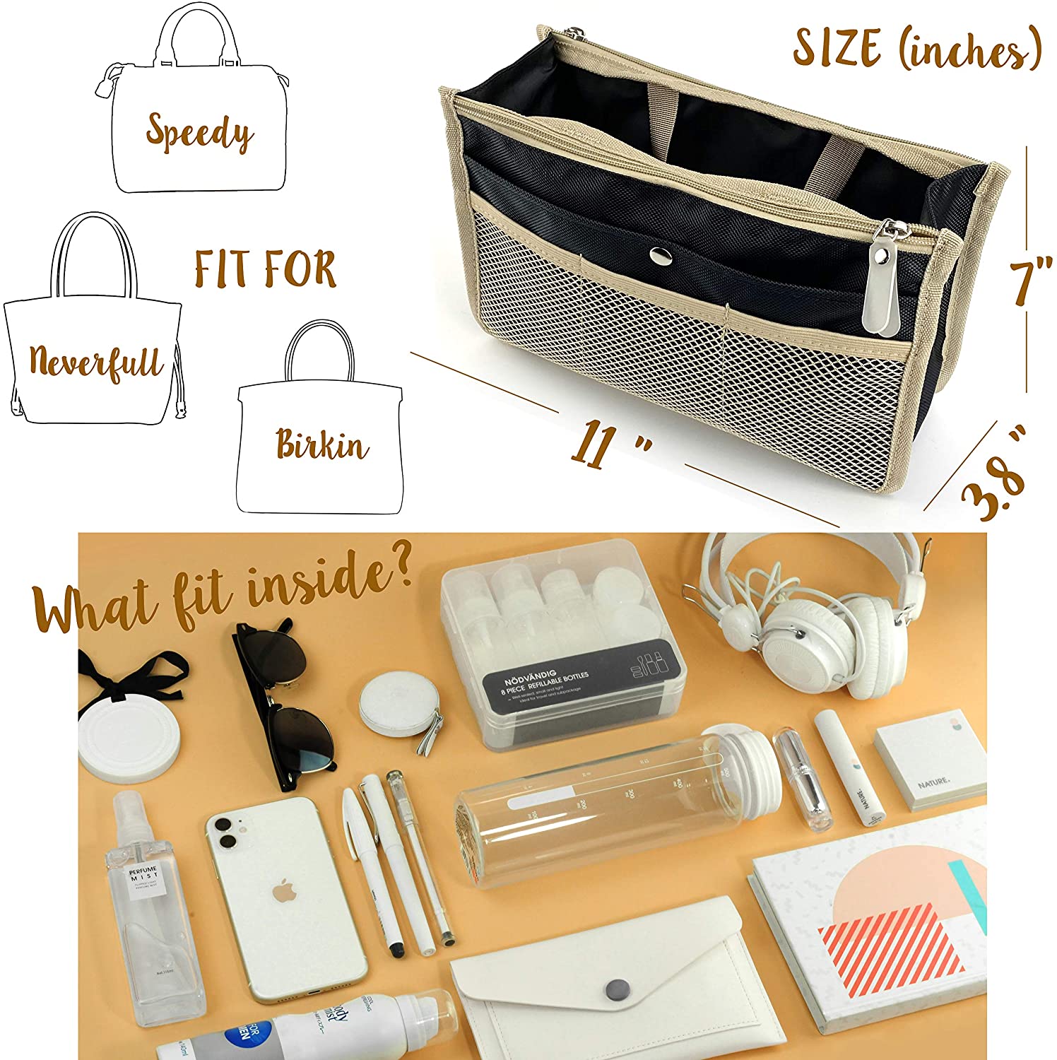 Hoxis Purse Organizer Insert Handbag Organzier Bag in Bag