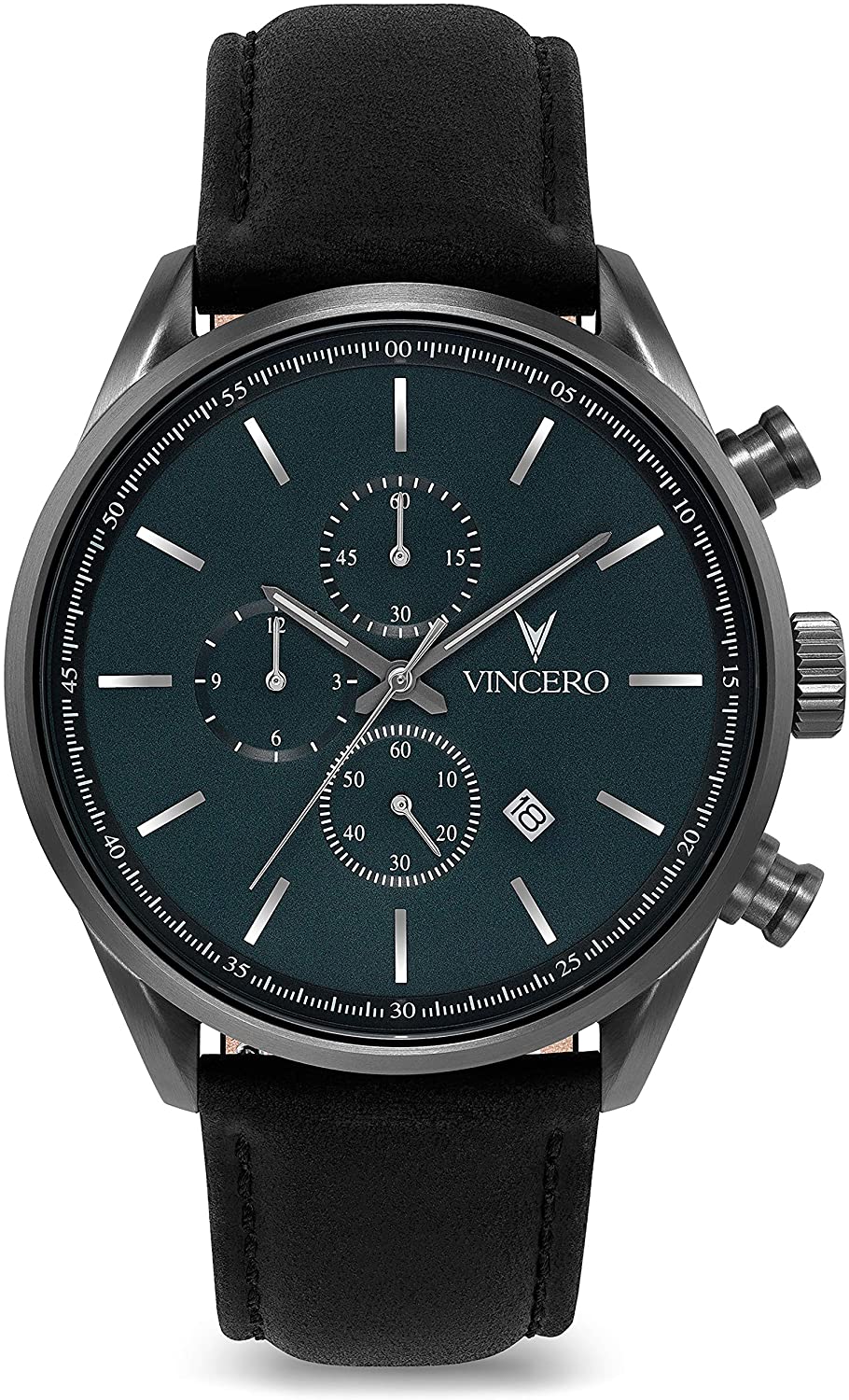 Vincero Luxury Men's Chrono S Wrist Watch - Top Grain Italian Leather Watch Band - 43mm Chronograph Watch - Japanese Quartz Movement…