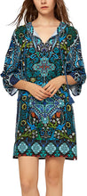 
                        
                          Load image into Gallery viewer, Women Bohemian Neck Tie Vintage Printed Ethnic Style Summer Shift Dress
                        
                      
