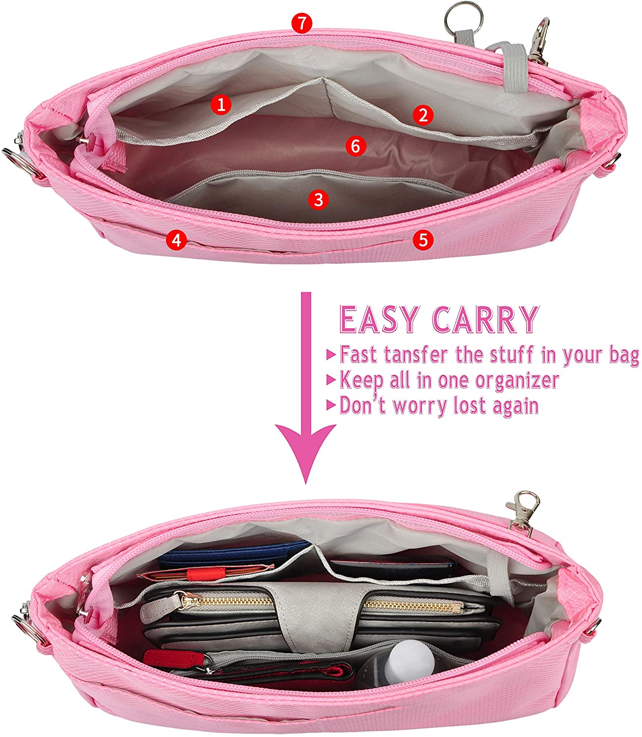 Vercord Expandable Nylon Handbag Purse Organizer Insert Liner Shaper Bag