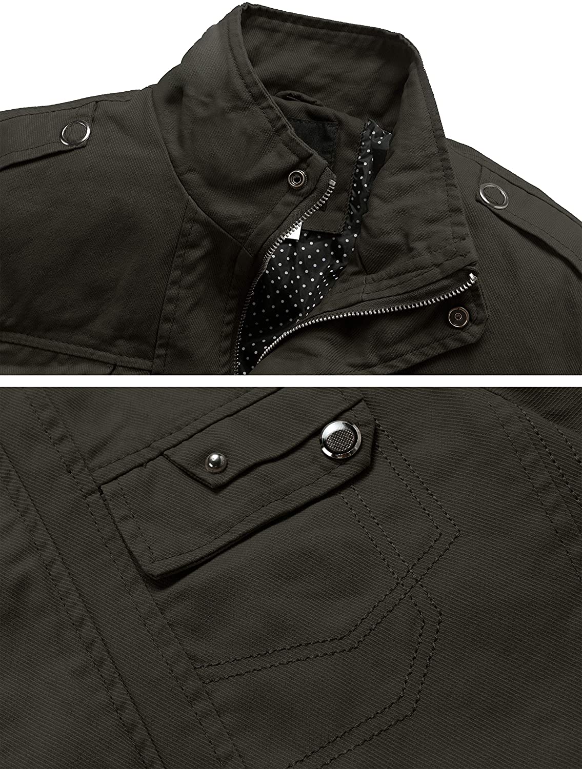 Wantdo Men's Cotton Stand Collar Lightweight Front Zip Jacket
