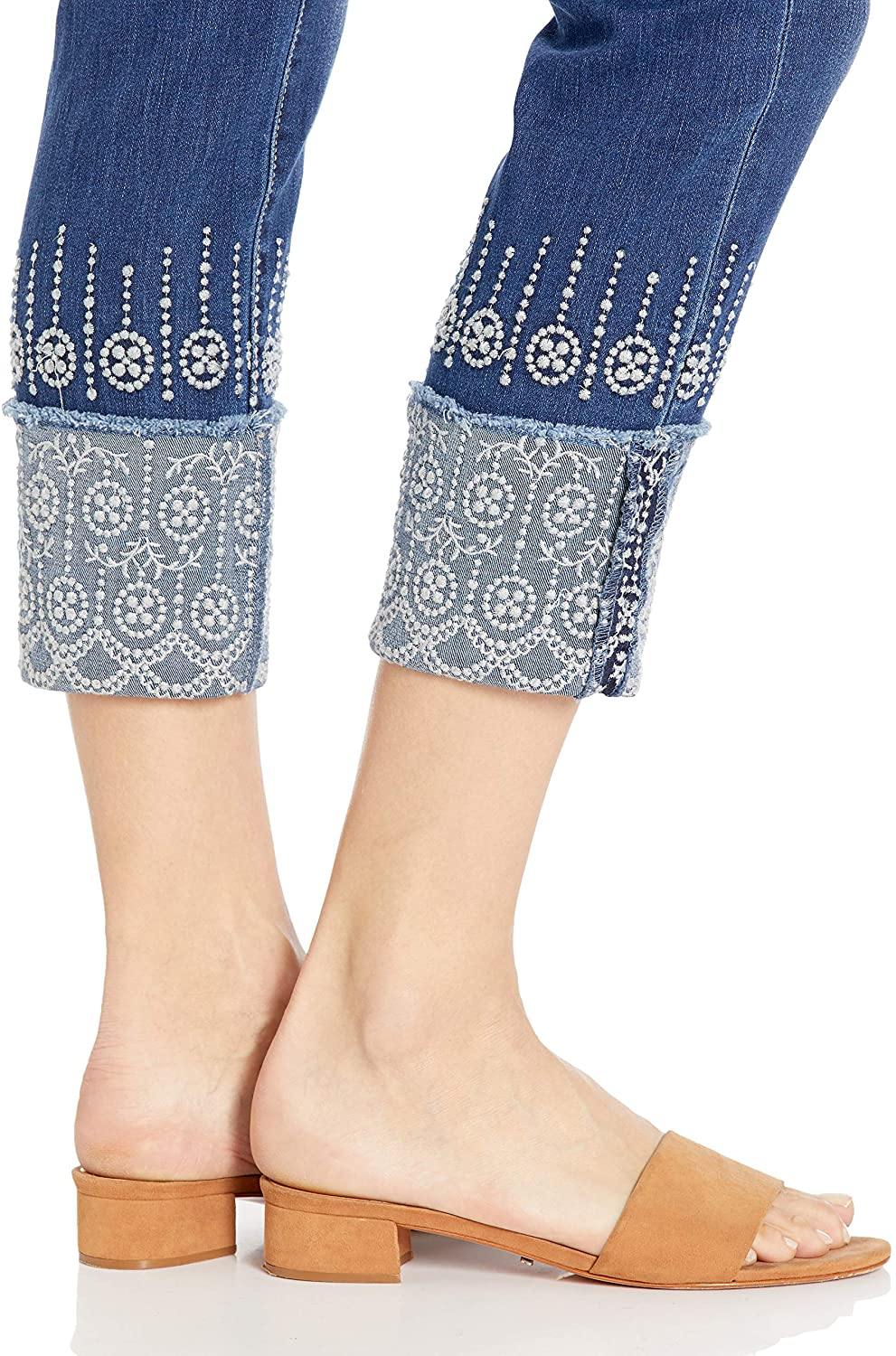 Jag Jeans Women's Lewis Straight Cuffed Pull on Crop with Embroidery