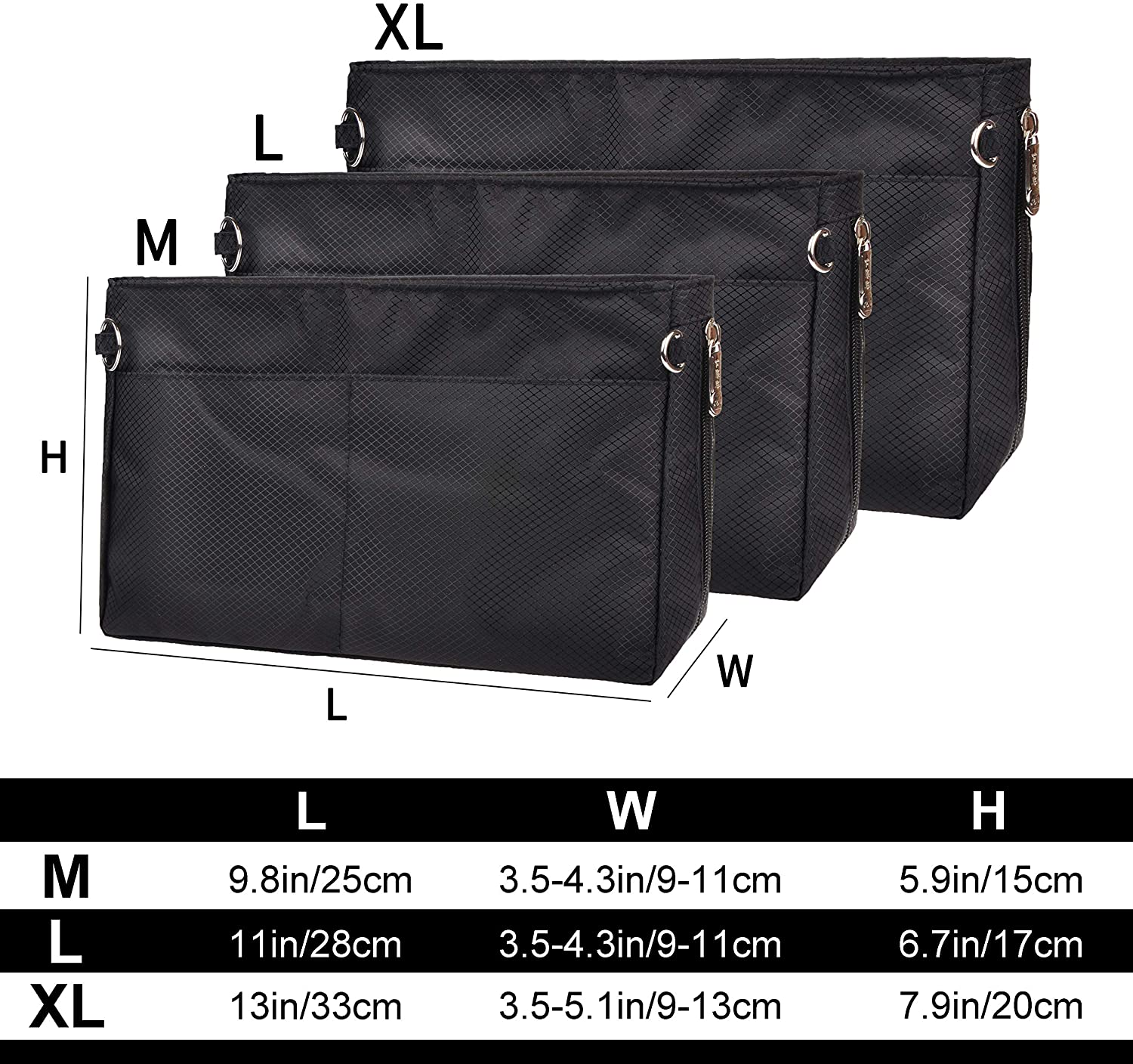 Vercord Expandable Nylon Handbag Purse Organizer Insert Liner Shaper Bag