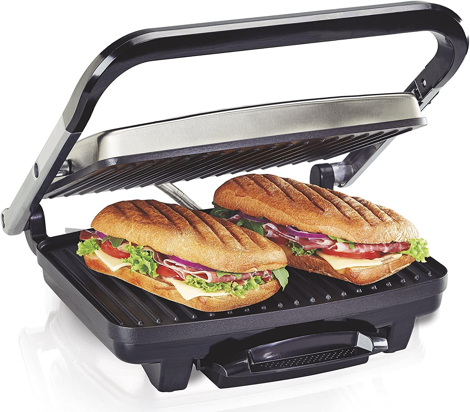 Hamilton Beach Panini Press, Sandwich Maker & Electric Indoor Grill, Upright Storage, Nonstick Easy Clean Grids, Stainless Steel (25410) - JOY2ESpree