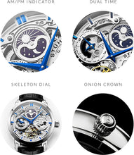 
                        
                          Muat gambar ke penampil Galeri, Stührling Original Mens Watch Stainless Steel Automatic, Skeleton Dial, Dual Time, AM/PM Sun Moon,Genuine Leather Strap 371 Watches for Men Series
                        
                      