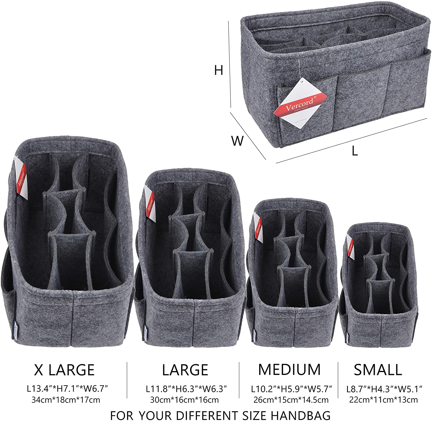 Vercord Felt Purse Organizer Handbag Insert Liner Shaper Bag in Bags for Speedy Neverfull Tote
