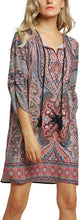 
                        
                          Load image into Gallery viewer, Women Bohemian Neck Tie Vintage Printed Ethnic Style Summer Shift Dress
                        
                      