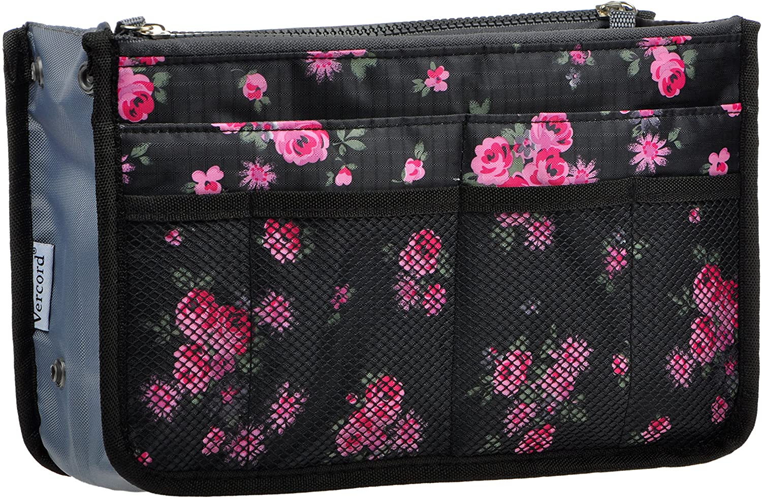 Vercord Purse Organizer Insert for Handbags Bag Organizers Inside Tote Pocketbook Women Nurse Nylon 13 Pockets Black Medium