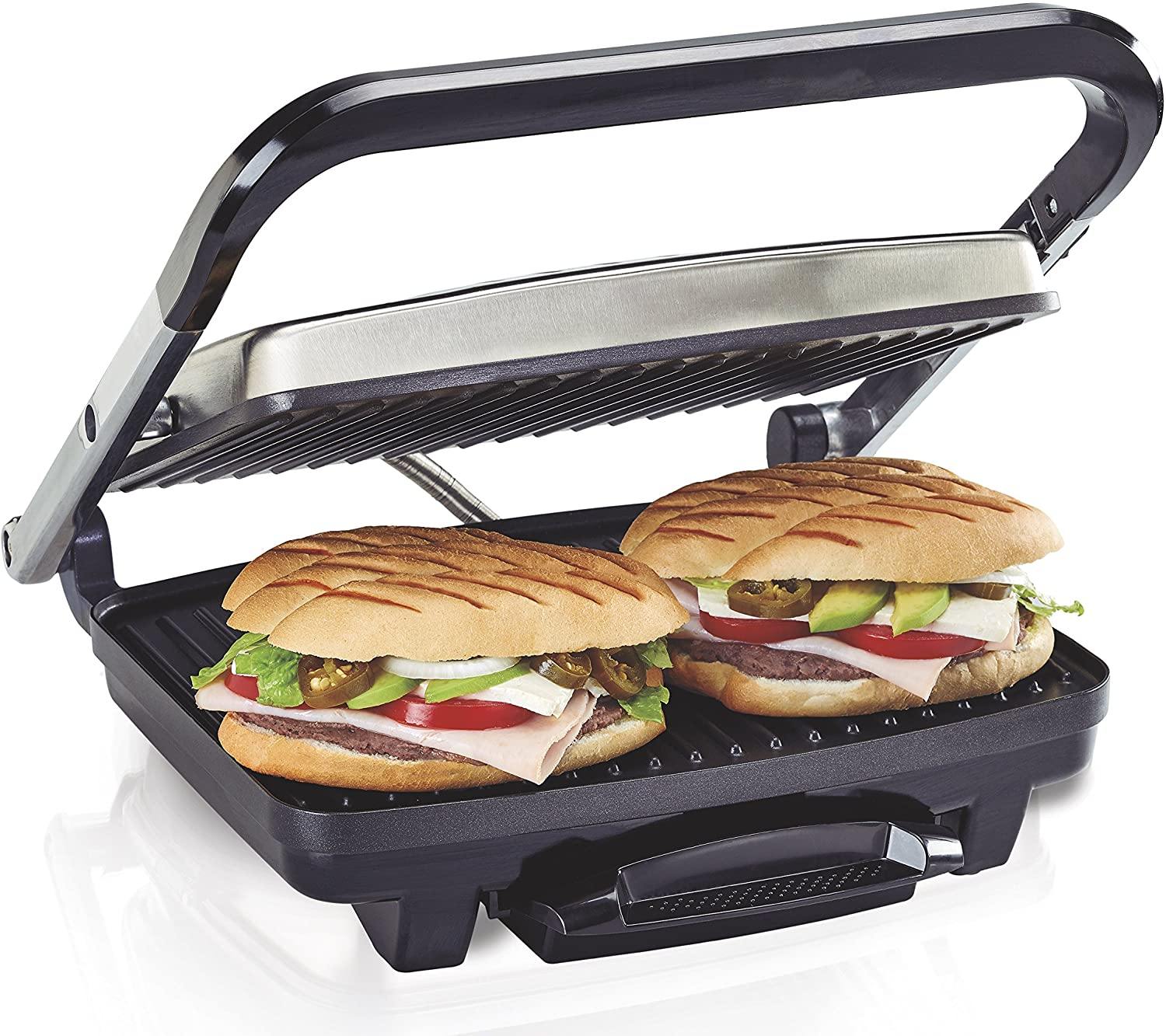Hamilton Beach Panini Press, Sandwich Maker & Electric Indoor Grill, Upright Storage, Nonstick Easy Clean Grids, Stainless Steel (25410) - JOY2ESpree