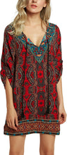 
                        
                          Load image into Gallery viewer, Women Bohemian Neck Tie Vintage Printed Ethnic Style Summer Shift Dress
                        
                      