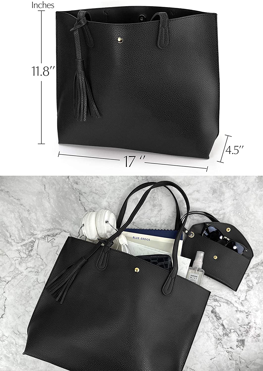 Minimalist Clean Cut Pebbled Faux Leather Tote Womens Shoulder Handbag