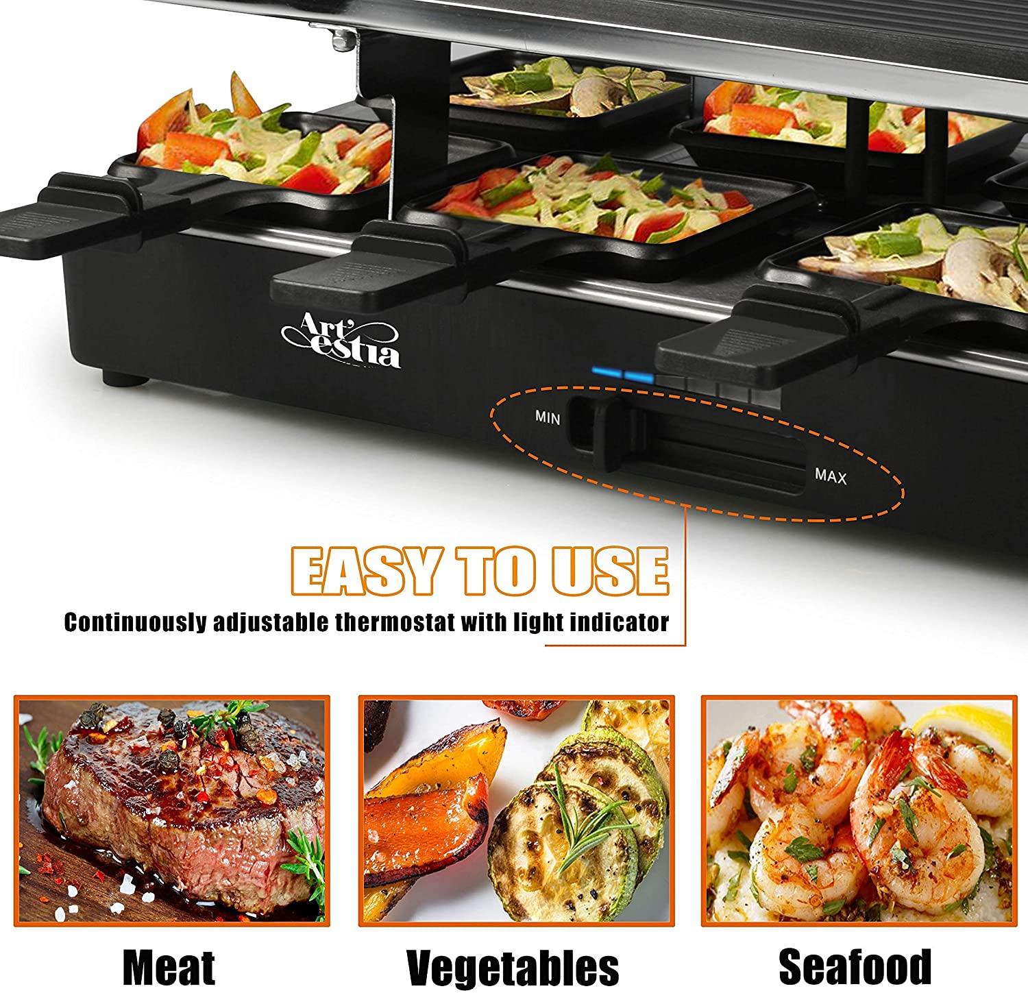 Artestia Raclette Table Grill, Electric Korean BBQ Grill Indoor Cheese Raclette for 8 Person - JOY2ESpree