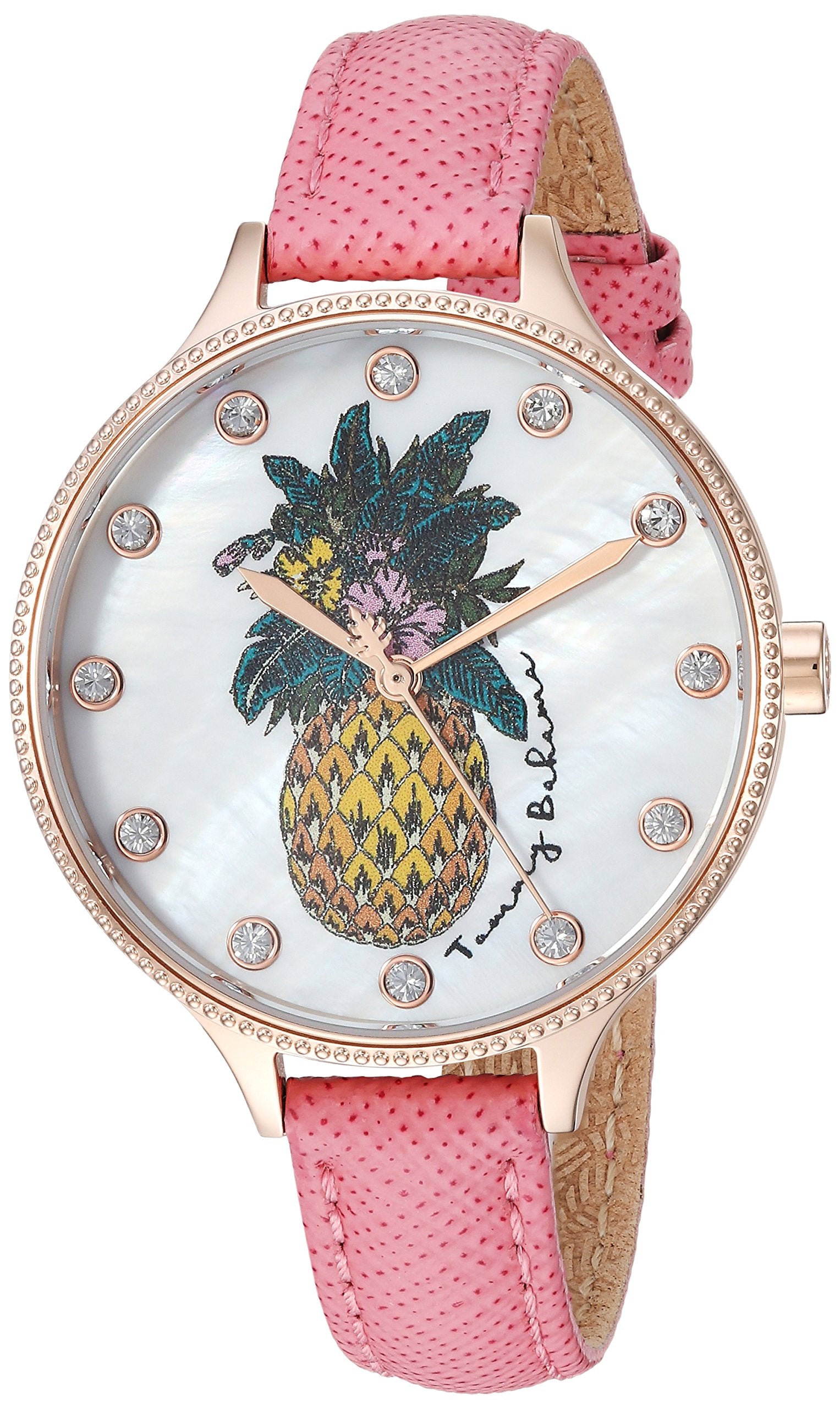 Tommy Bahama Women's Stainless Steel Quartz Watch with Leather Strap, Pink, 11.6 (Model: TB00060-03)