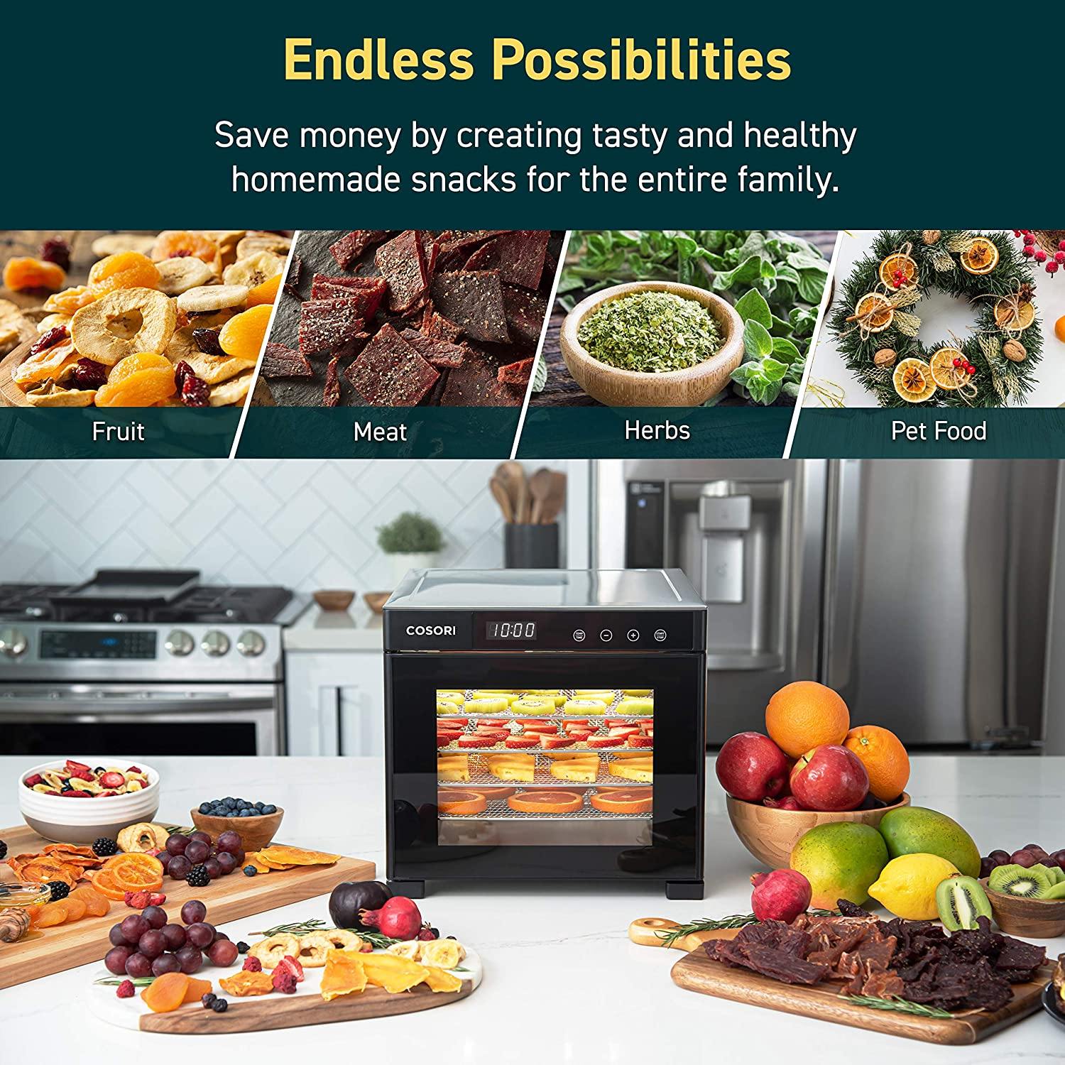 COSORI Premium Food Dehydrator Machine(50 Free Recipes), 6 Stainless Steel Trays with Digital Timer and Temperature Control - JOY2ESpree