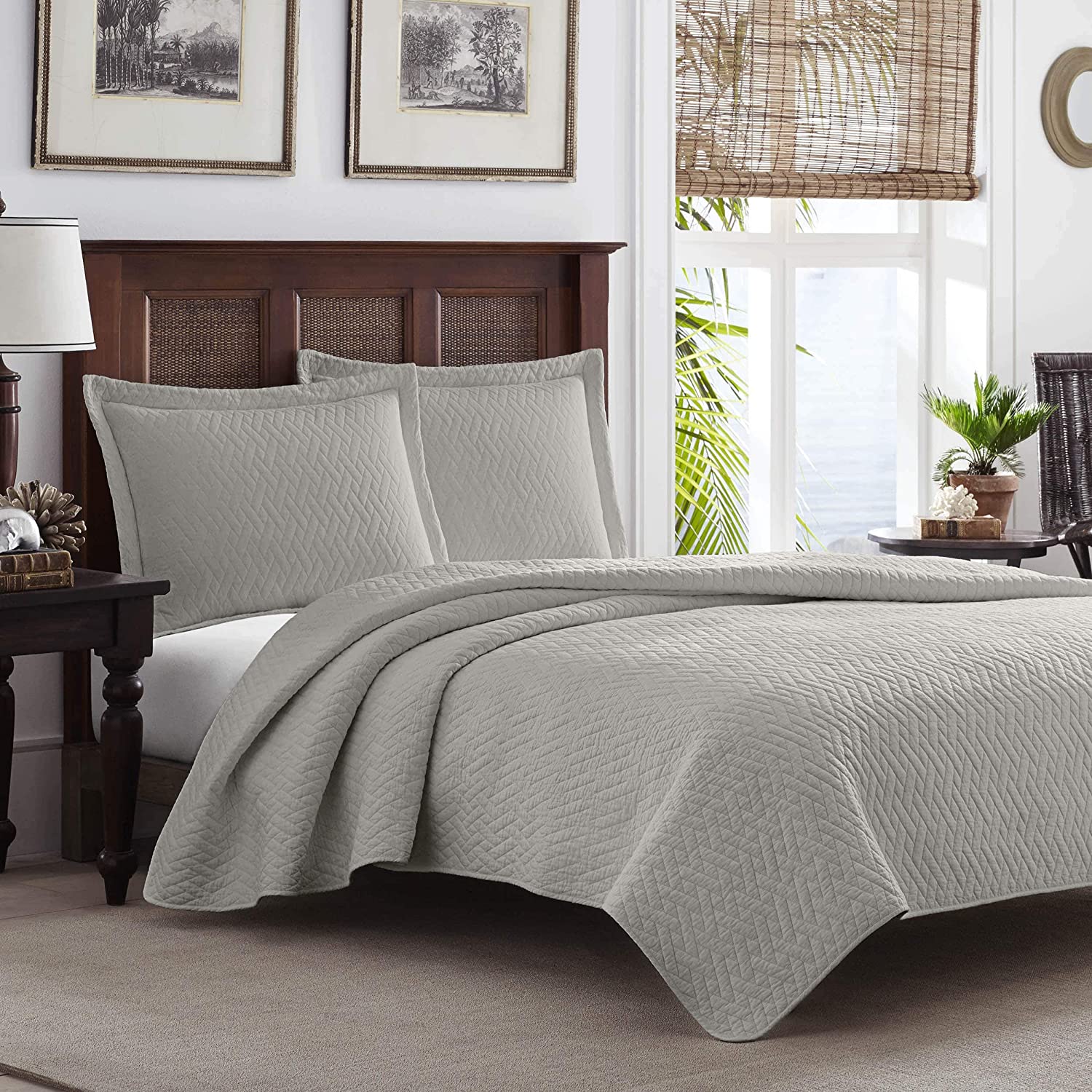 Tommy Bahama Chevron Quilt Set, Full/Queen, Pelican Gray