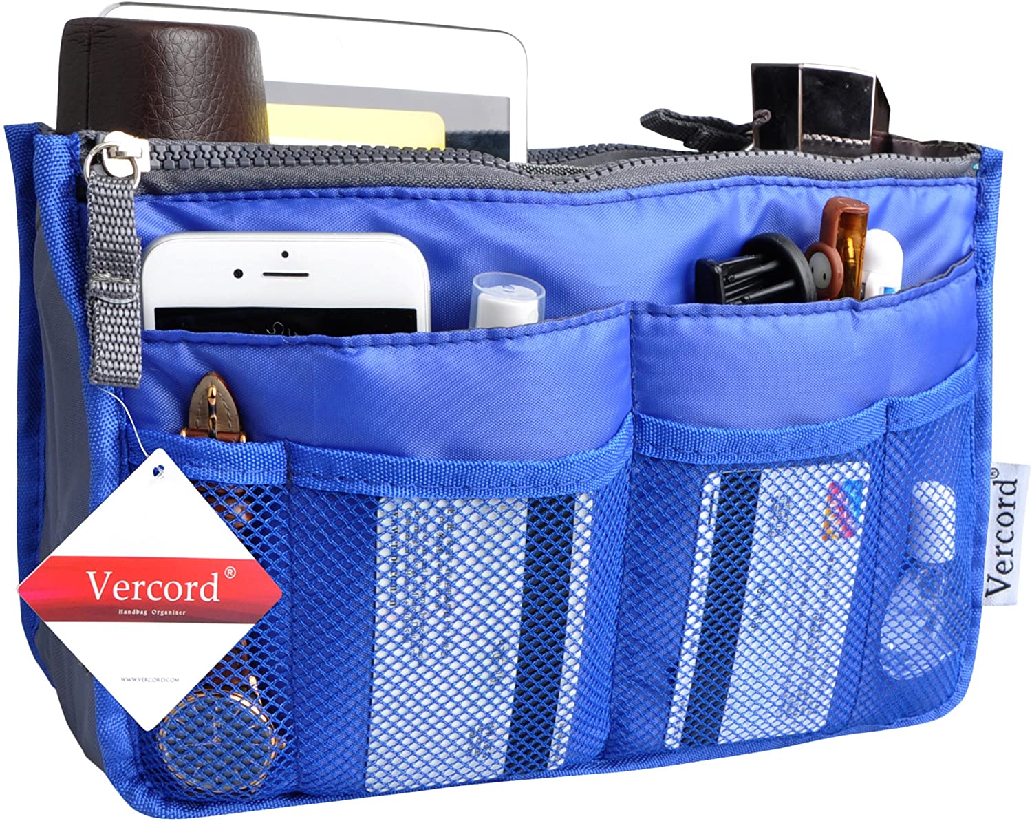 Vercord Purse Organizer Insert for Handbags Bag Organizers Inside Tote Pocketbook Women Nurse Nylon 13 Pockets Black Medium