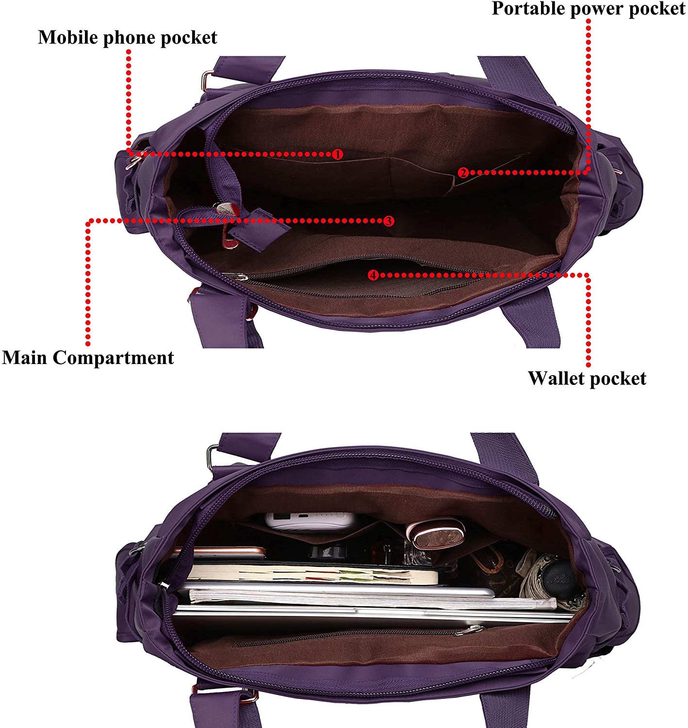 Canvas Tote Bag Waterproof Nylon Multi Pocket Shoulder Bags Laptop Work Bag Teacher Purse and Handbags for Women & Men