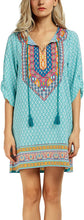 
                        
                          Load image into Gallery viewer, Women Bohemian Neck Tie Vintage Printed Ethnic Style Summer Shift Dress
                        
                      