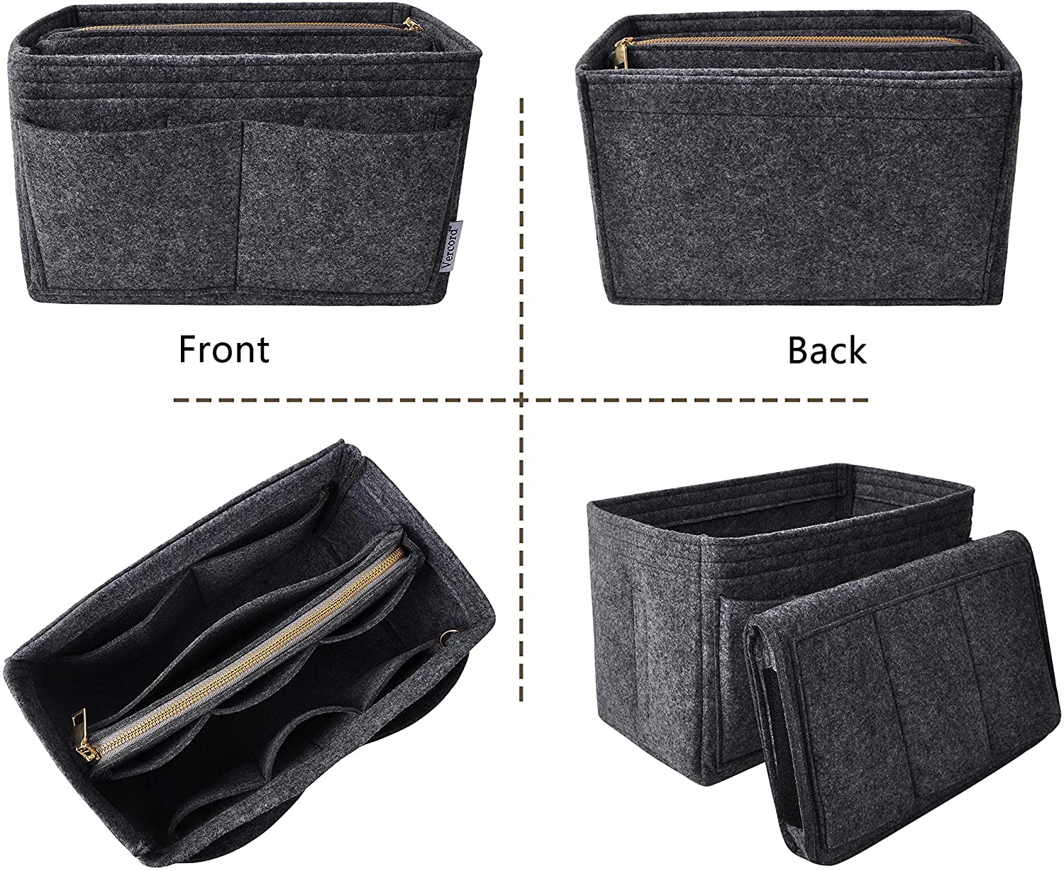 Vercord Felt Organizer Insert for Purse Handbag Tote Bag in Bag Inside Shaper Divider Neo Beige Small