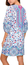 
                        
                          Load image into Gallery viewer, Women Bohemian Neck Tie Vintage Printed Ethnic Style Summer Shift Dress
                        
                      