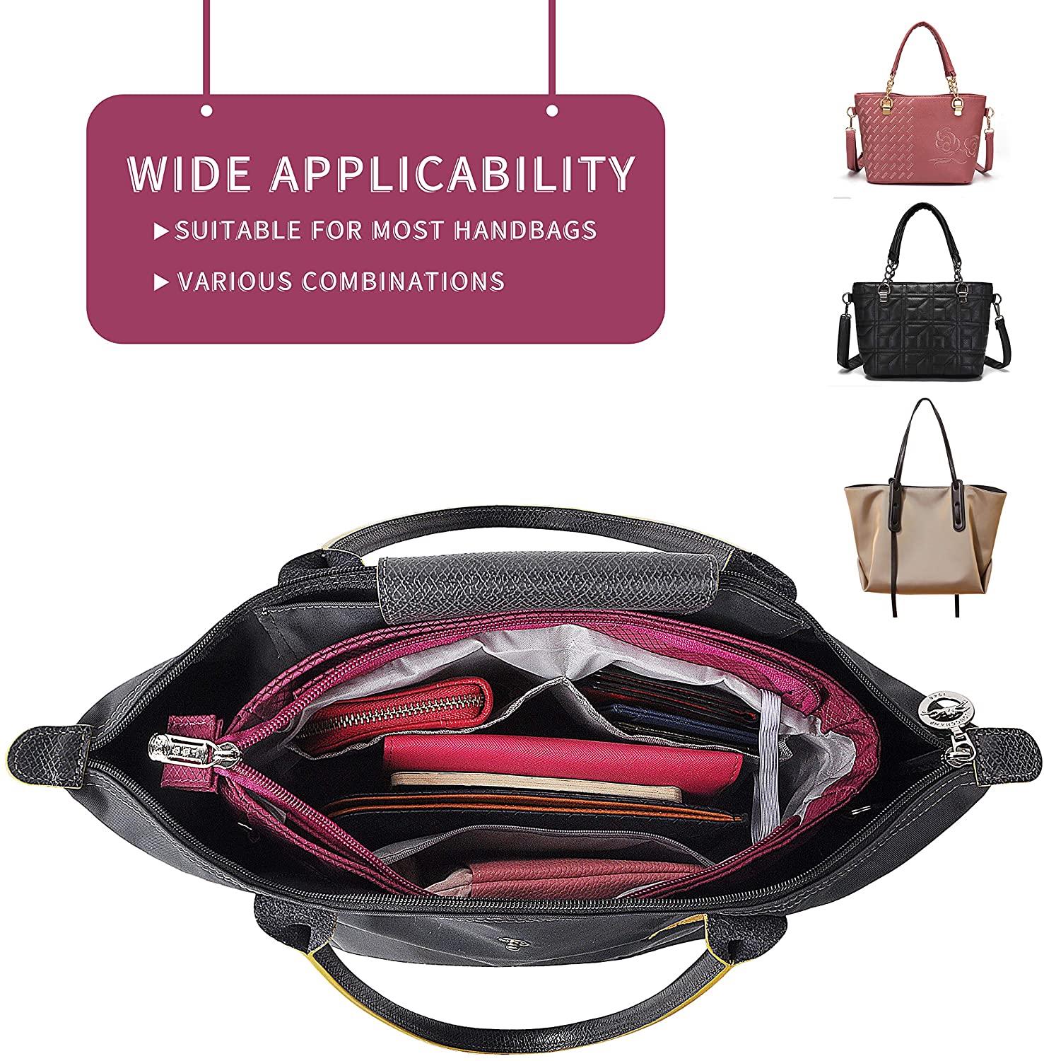Vercord Expandable Nylon Handbag Purse Organizer Insert Liner Shaper Bag
