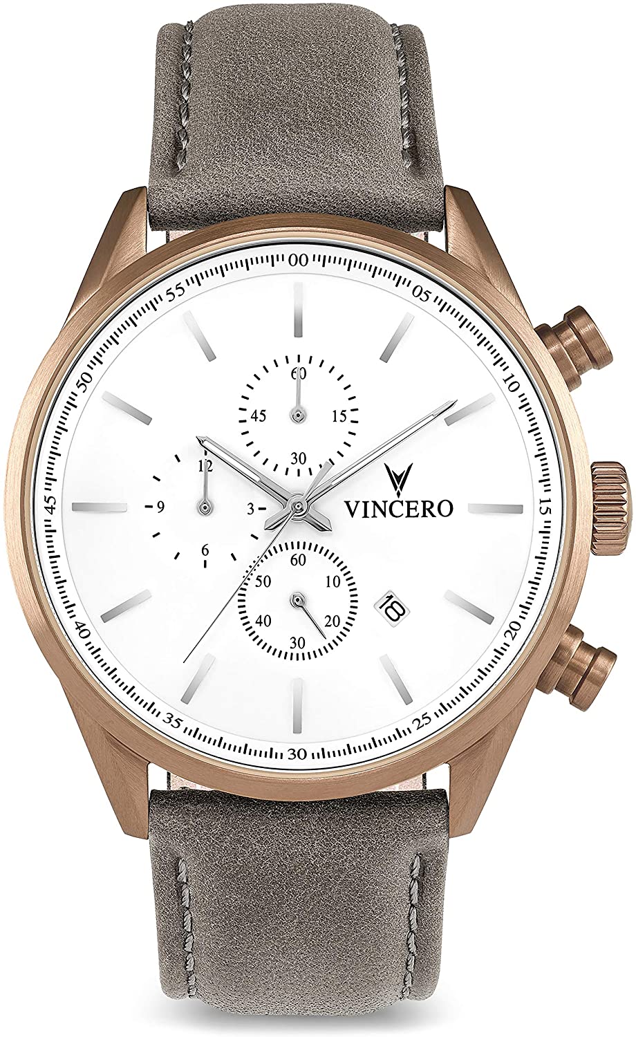 Vincero Luxury Men's Chrono S Wrist Watch - Top Grain Italian Leather Watch Band - 43mm Chronograph Watch - Japanese Quartz Movement…