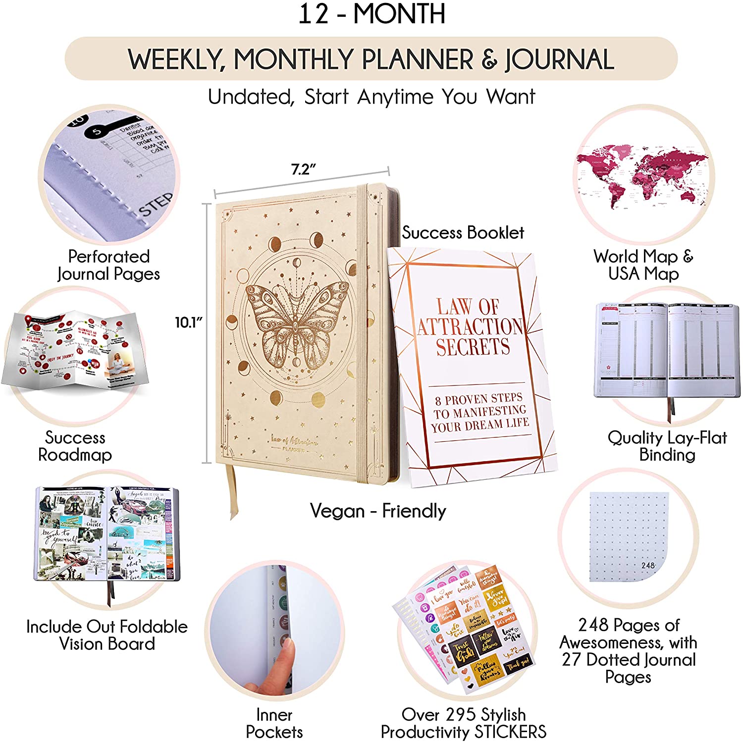 Law of Attraction Planner - Undated Deluxe Weekly, Monthly Planner