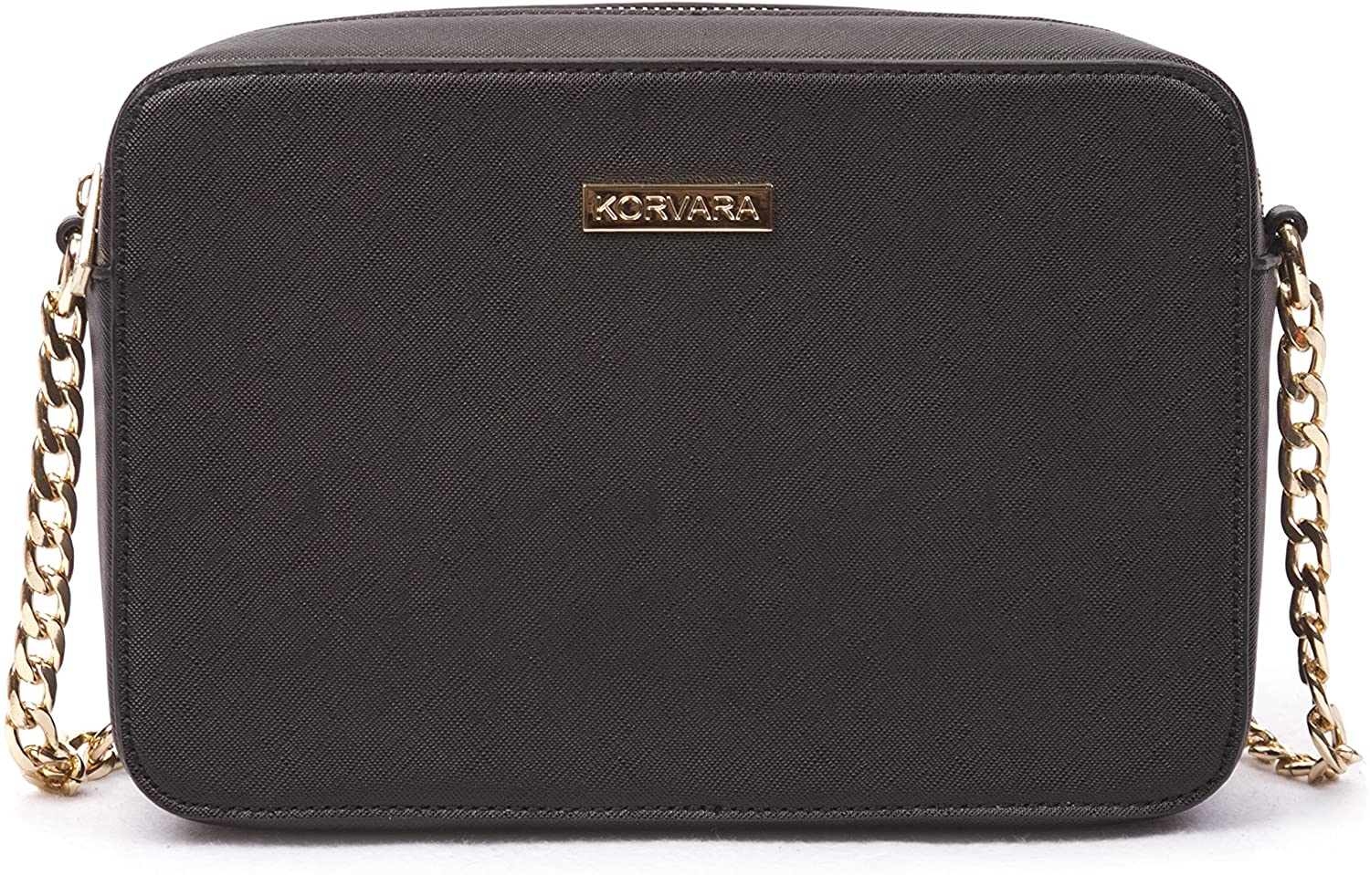 Korvara Saffiano Crossbody Bag - Womens Small Vegan Saffiano Leather Top-Zip Handbag