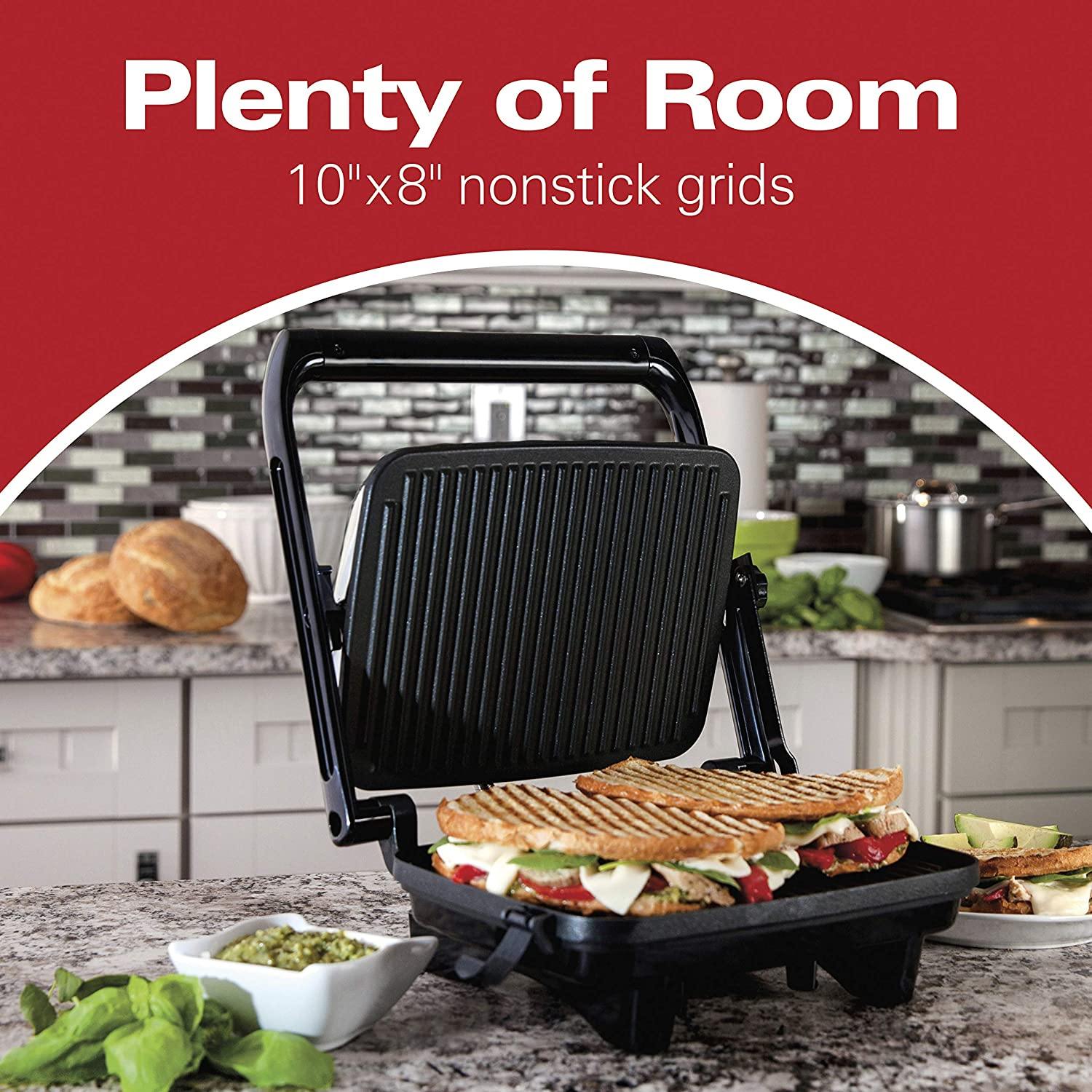 Hamilton Beach Panini Press, Sandwich Maker & Electric Indoor Grill, Upright Storage, Nonstick Easy Clean Grids, Stainless Steel (25410) - JOY2ESpree