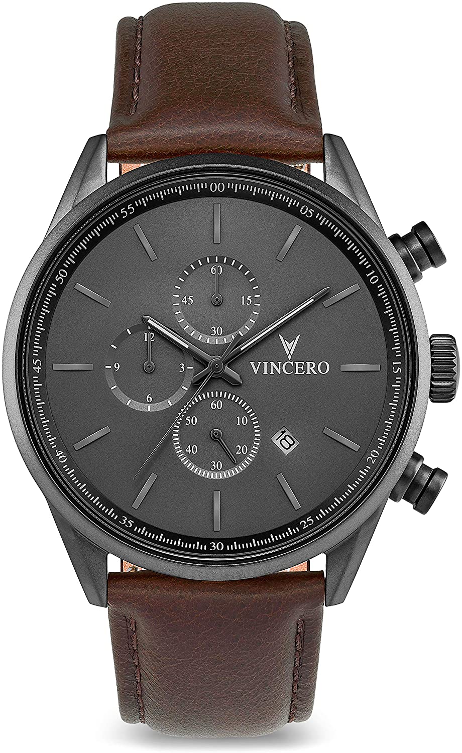 Vincero Luxury Men's Chrono S Wrist Watch - Top Grain Italian Leather Watch Band - 43mm Chronograph Watch - Japanese Quartz Movement…