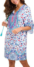 
                        
                          Load image into Gallery viewer, Women Bohemian Neck Tie Vintage Printed Ethnic Style Summer Shift Dress
                        
                      