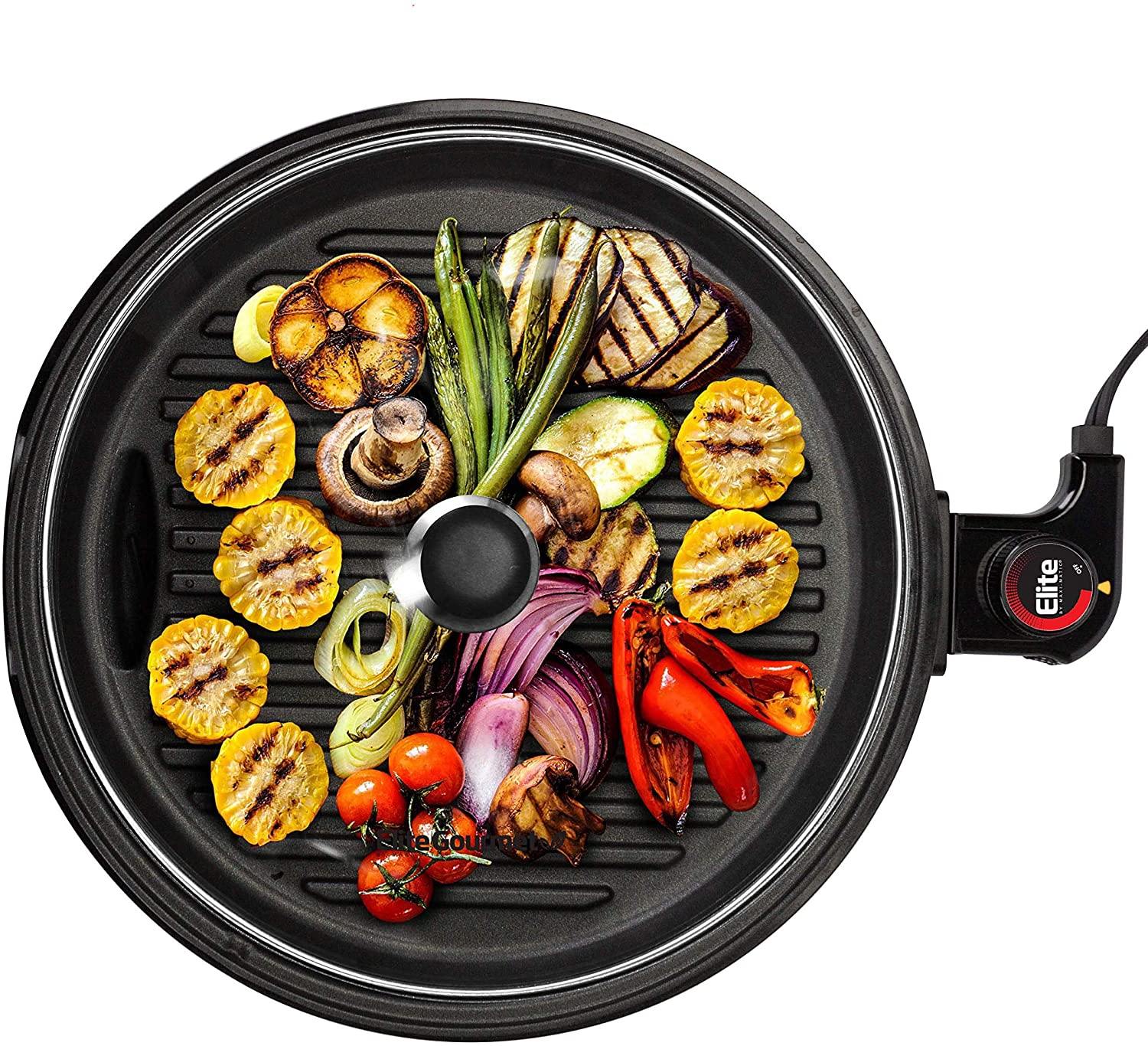 Elite Gourmet Smokeless Indoor Electric BBQ Grill with Glass Lid Dishwasher Safe - JOY2ESpree