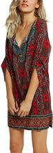 
                        
                          Load image into Gallery viewer, Women Bohemian Neck Tie Vintage Printed Ethnic Style Summer Shift Dress
                        
                      