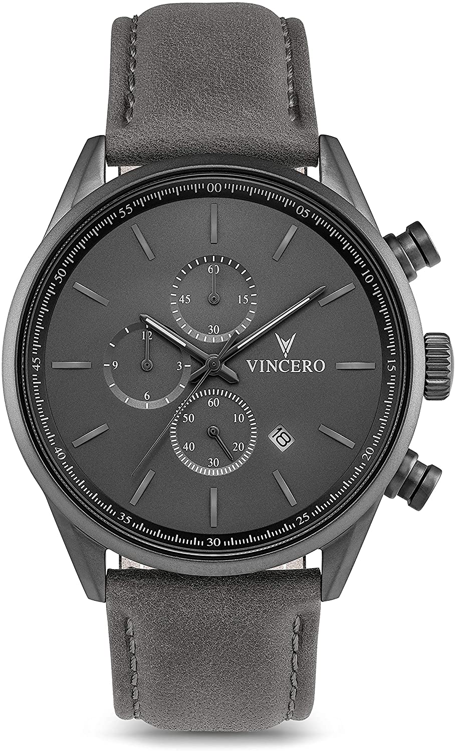 Vincero Luxury Men's Chrono S Wrist Watch - Top Grain Italian Leather Watch Band - 43mm Chronograph Watch - Japanese Quartz Movement…