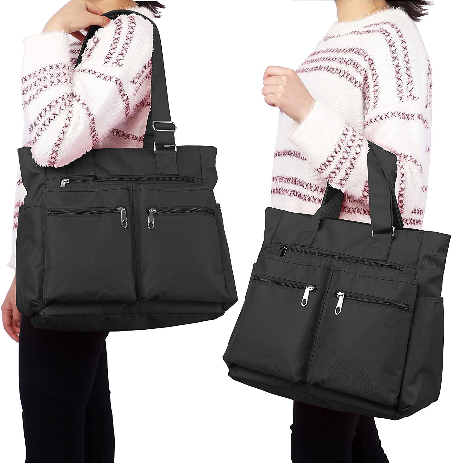 Canvas Tote Bag Waterproof Nylon Multi Pocket Shoulder Bags Laptop Work Bag Teacher Purse and Handbags for Women & Men