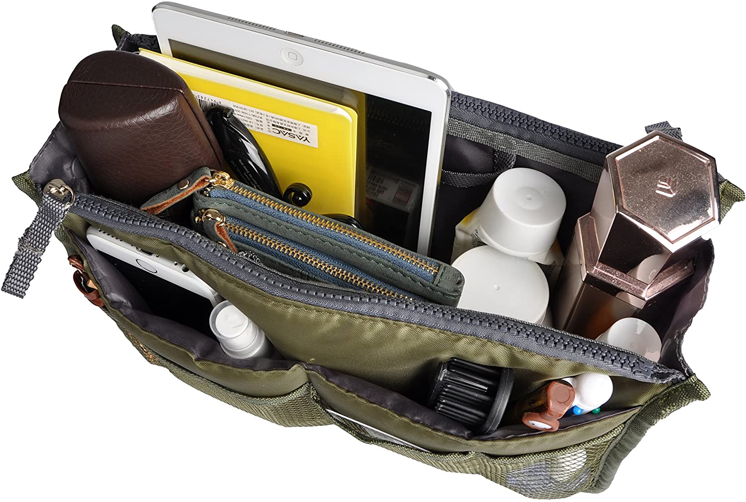 Vercord Purse Organizer Insert for Handbags Bag Organizers Inside Tote Pocketbook Women Nurse Nylon 13 Pockets Black Medium