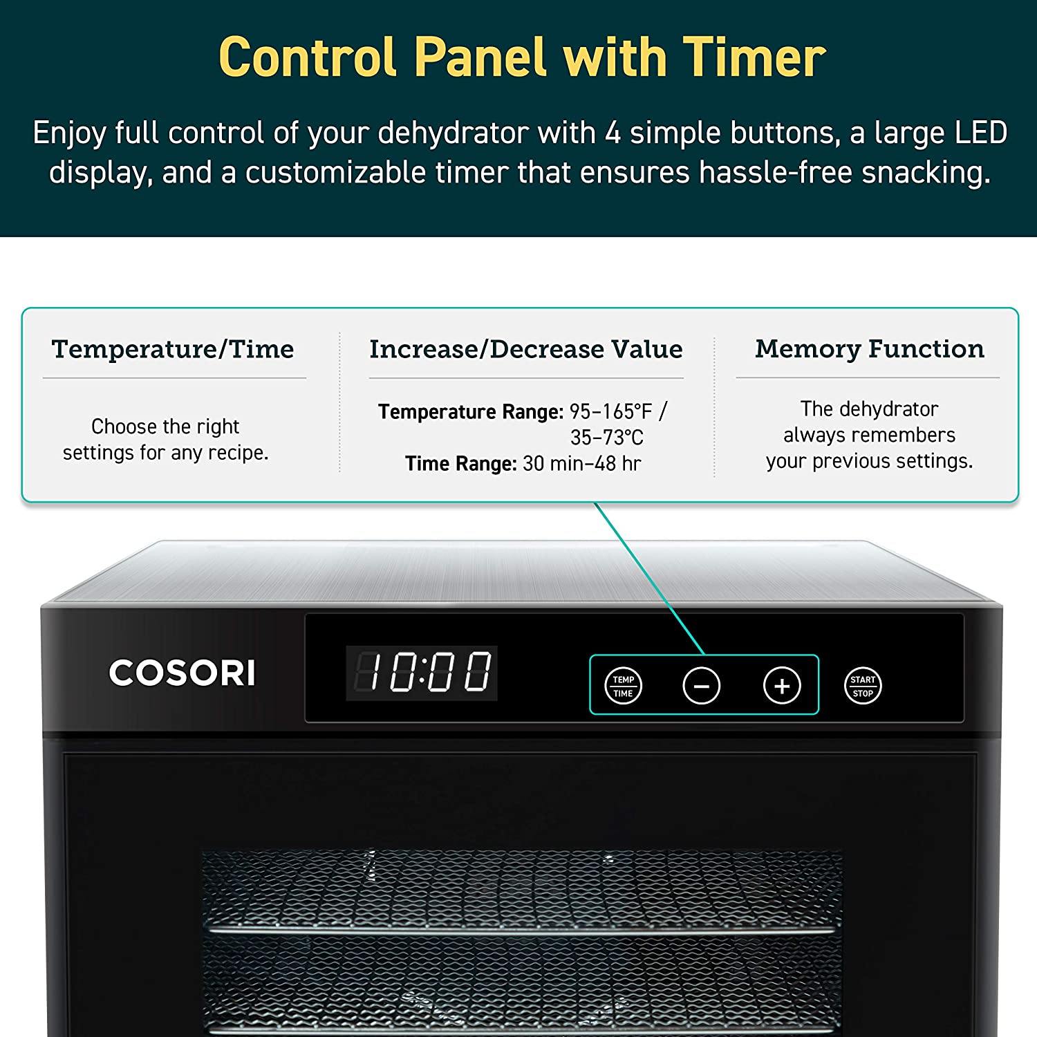 COSORI Premium Food Dehydrator Machine(50 Free Recipes), 6 Stainless Steel Trays with Digital Timer and Temperature Control - JOY2ESpree