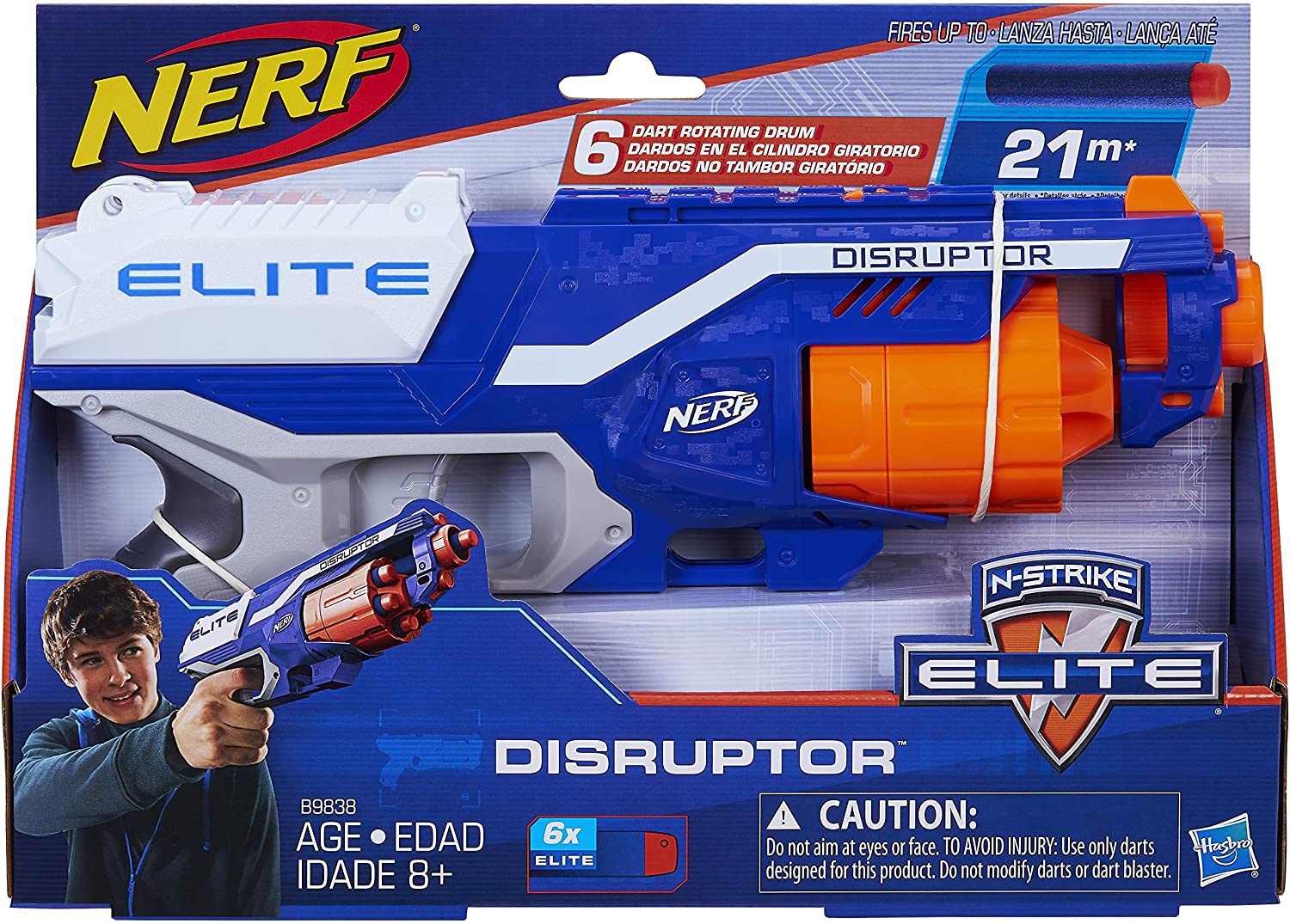 Nerf Disruptor Elite Blaster -- 6-Dart Rotating Drum, Slam Fire, Includes 6 Official Nerf Elite Darts -- For Kids, Teens, Adults