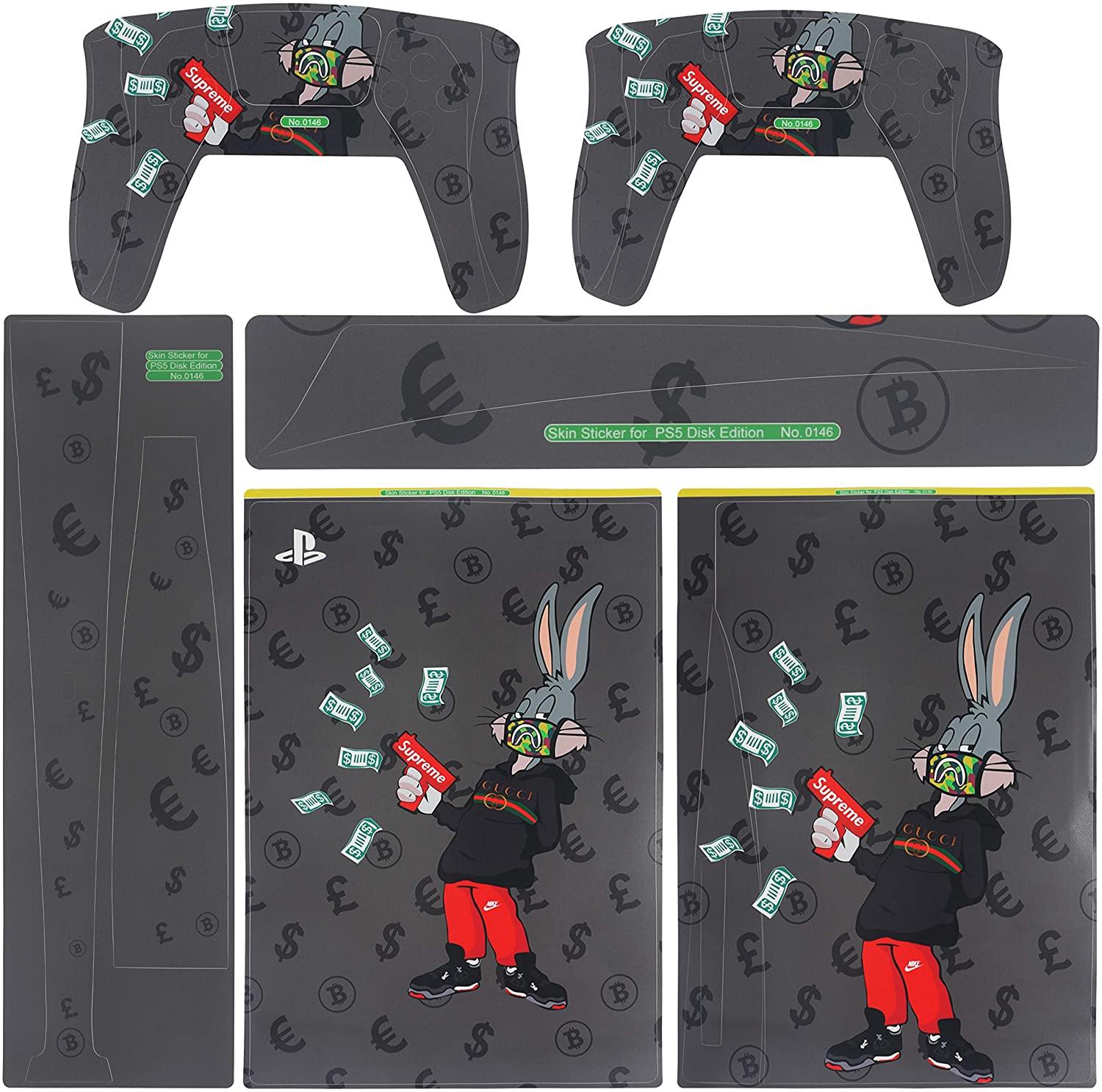 PS5 Console Skin and PS5 Controller Skins Set, Playstation 5 Skin Wrap Decal Sticker PS5 Digital Edition, Money Bunny Decal Kit - JOY2ESpree