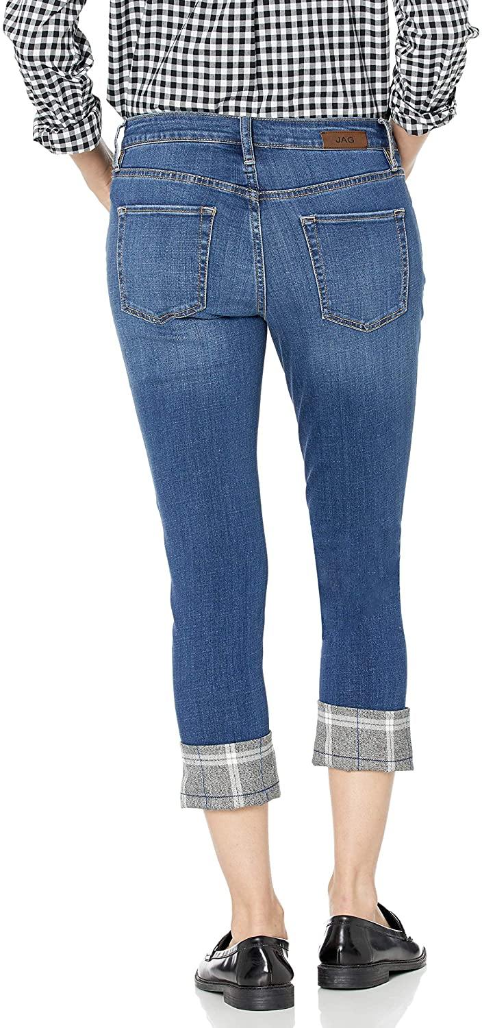Jag Jeans Women's Petite Carter Girlfriend Jean W/Plaid Cuff